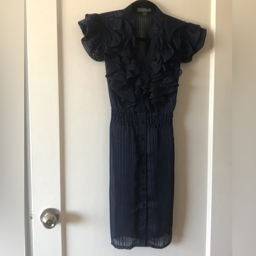 Forever 21 Ruffle Striped Navy Dress M